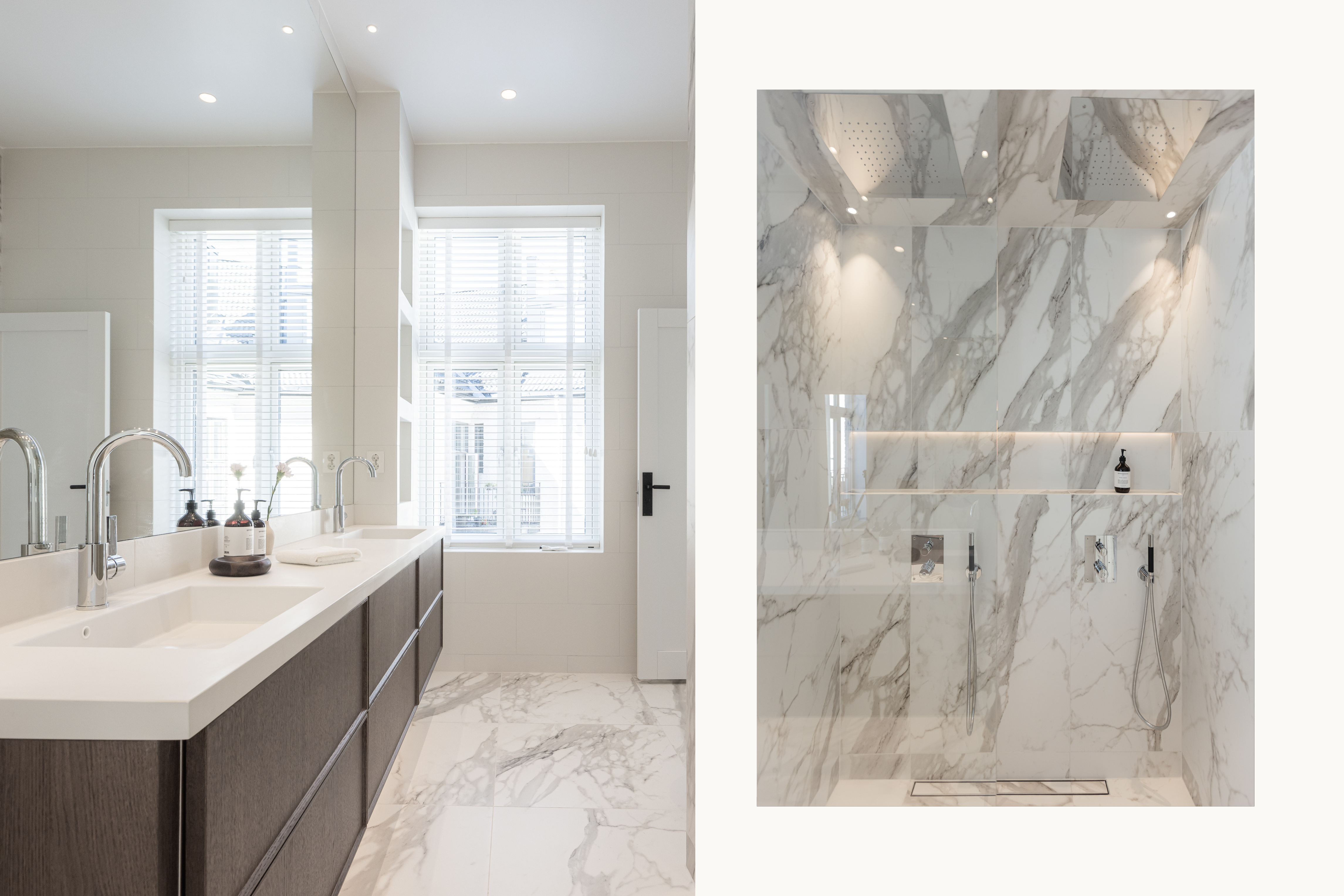 Marble bathroom and walk-in shower